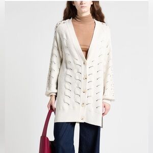 See by Chloé Crystal White Long Cardigan Sweater – Size Large